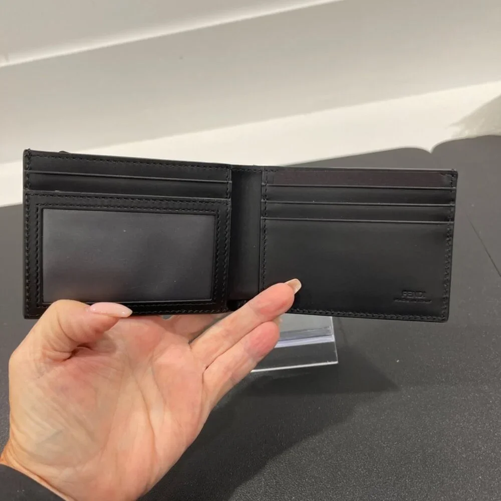 Fendi Black Micro FF Embossed Bi-Fold Wallet (JB1332)